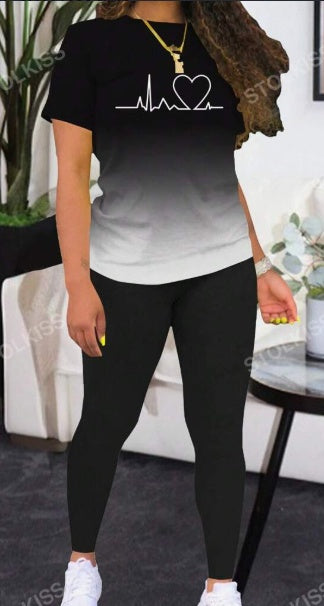 Short Sleeve T-Shirt And Leggings Sports Suit