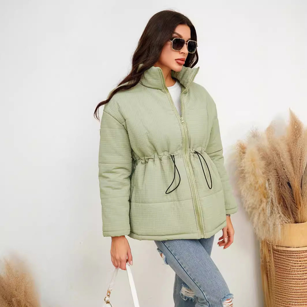 Women's Zipper Cinched Drawstring Cotton Coat Jacket