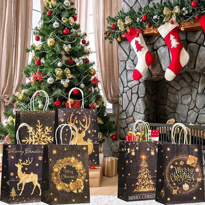 12/24pcs Gold Black Kraft Gift Bag