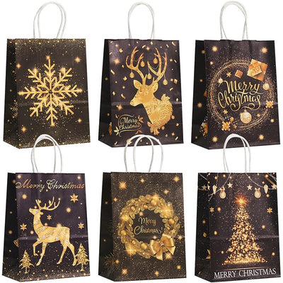 12/24pcs Gold Black Kraft Gift Bag