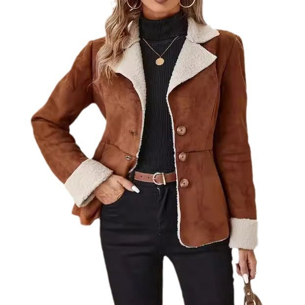 Warm Fur Integrated Lapel Pocket Jacket