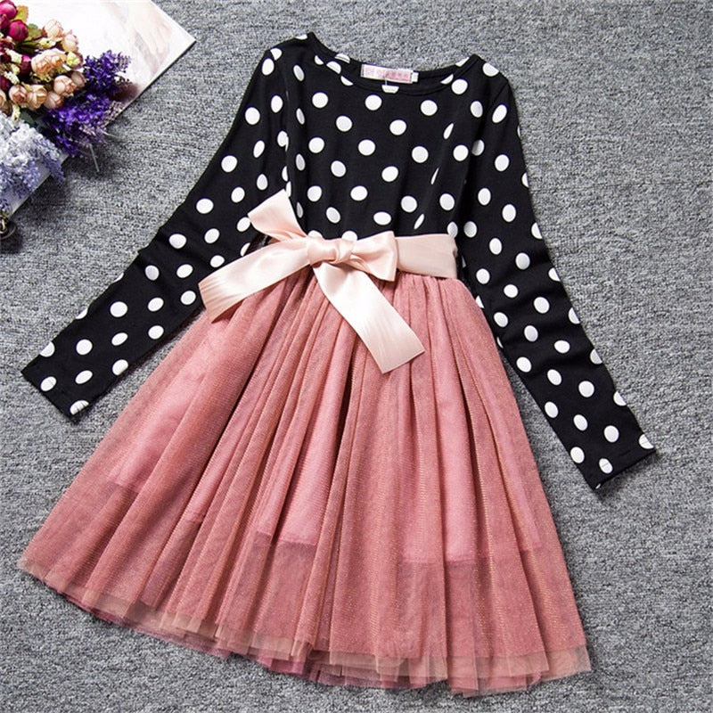 Girls Long Sleeve Dotted Dress