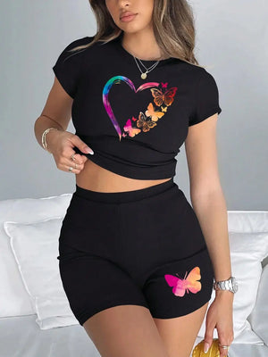 2 Pieces Set Women Slim-fit T-Shirts Shorts - KESH FASHION 