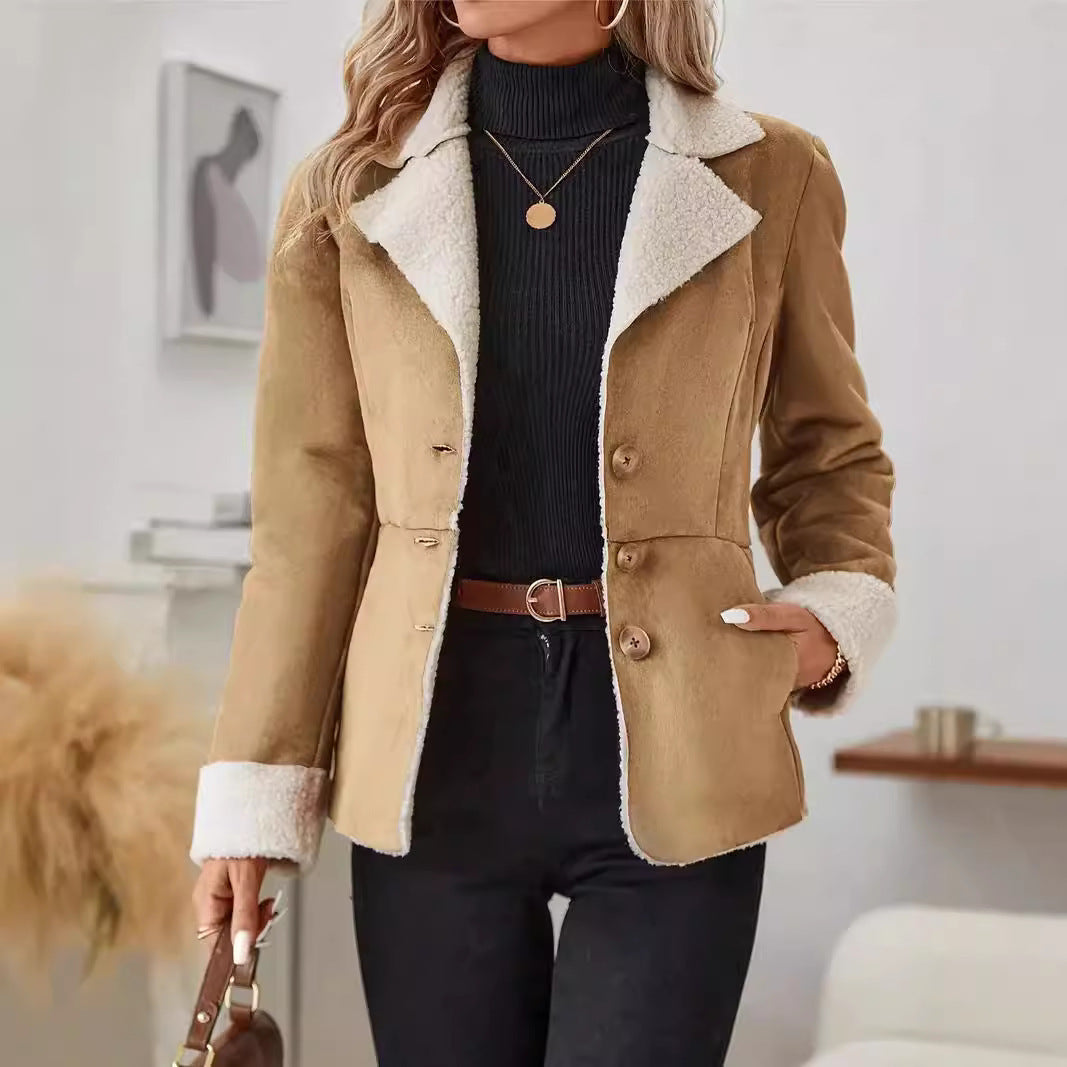 Warm Fur Integrated Lapel Pocket Jacket