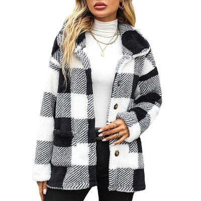 Women's Lapel Long Sleeve Mid-length Plaid