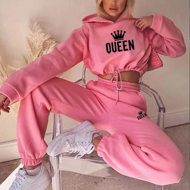 Women Hooded Tracksuit Sports 2 Pieces Set - KESH FASHION 