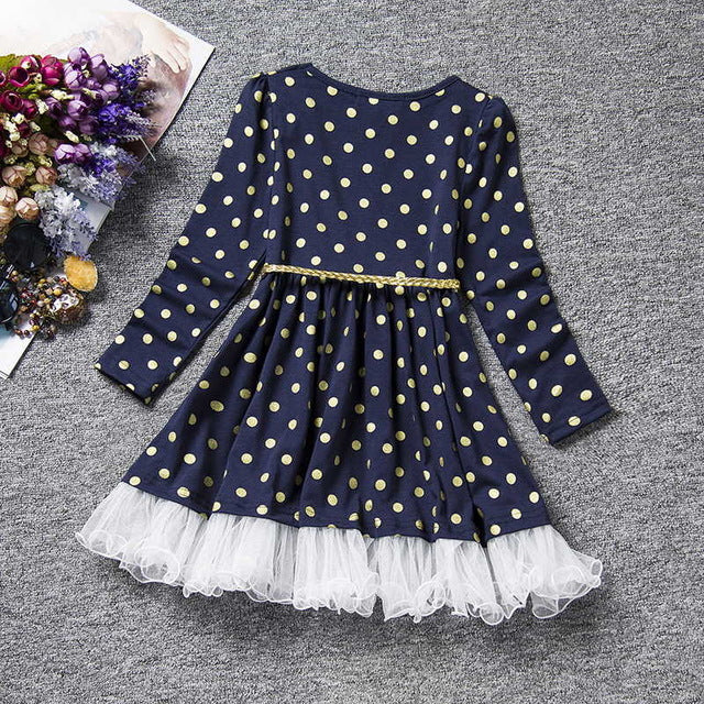 Girls Long Sleeve Dotted Dress