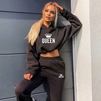 Women Hooded Tracksuit Sports 2 Pieces Set - KESH FASHION 