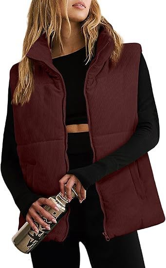 Women's Fashion Leisure Corduroy Plaid Zipper Cotton Vest