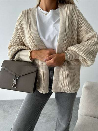 Solid Color Cardigan Knitted Sweater