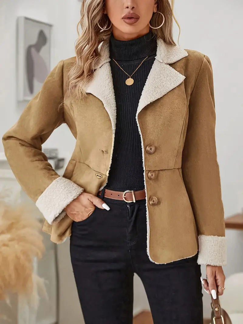 Warm Fur Integrated Lapel Pocket Jacket