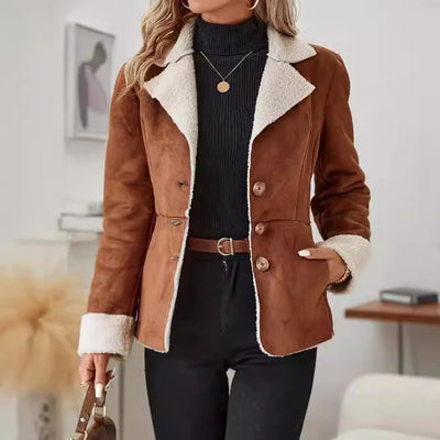 Warm Fur Integrated Lapel Pocket Jacket