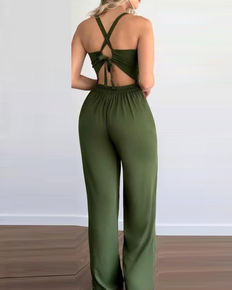 Womens hollowed slim fitting jumpsuit