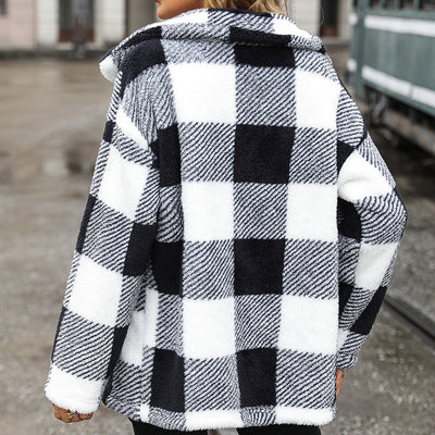 Women's Lapel Long Sleeve Mid-length Plaid