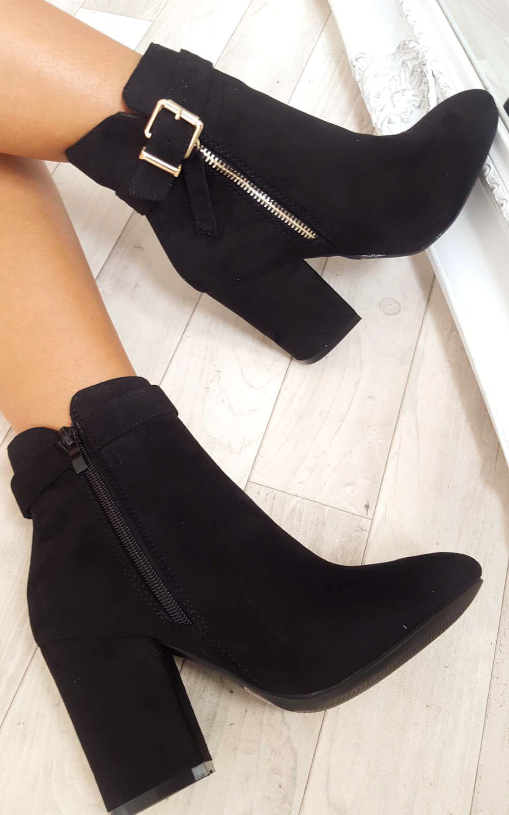 Buckle Faux Suede Ankle Boots