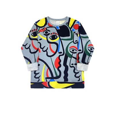 Abstract Color Block Stitching Portrait Graphic Printed Crew Neck Sweatshirt Female