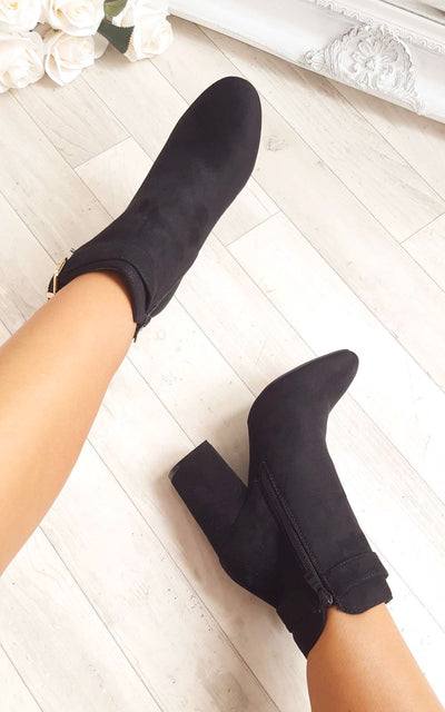 Buckle Faux Suede Ankle Boots