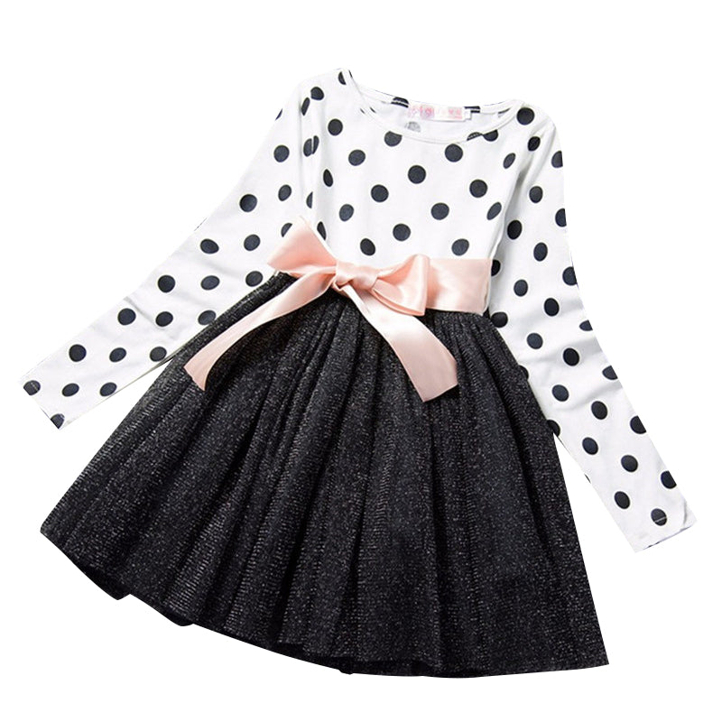 Girls Long Sleeve Dotted Dress