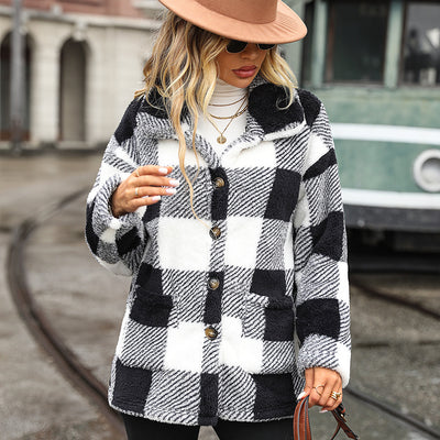 Women's Lapel Long Sleeve Mid-length Plaid