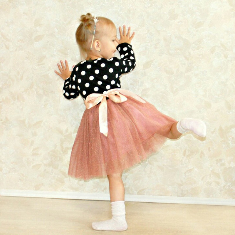 Girls Long Sleeve Dotted Dress