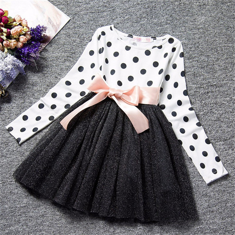 Girls Long Sleeve Dotted Dress