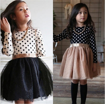 Girls Long Sleeve Dotted Dress