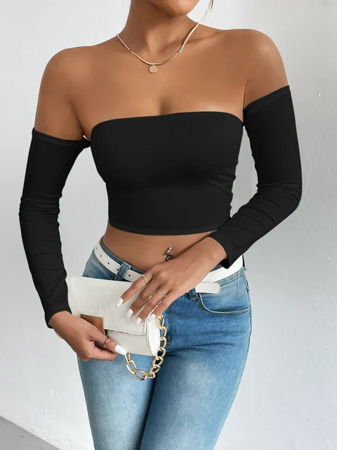 Off Shoulder Crop T-Shirt - KESH FASHION 