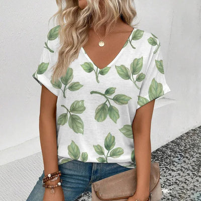 Elegant Short Sleeved V-neck T-shirt 2024 - KESH FASHION 