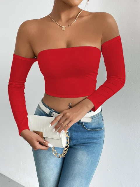 Off Shoulder Crop T-Shirt - KESH FASHION 