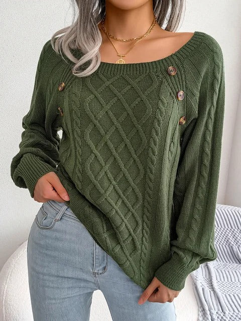 Casual Square Collar Buttons Long Sleeve Knitted sweater - KESH FASHION 