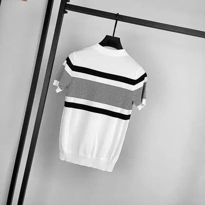 Slim Fit Striped Short Sleeve Polo T-shirt - KESH FASHION 