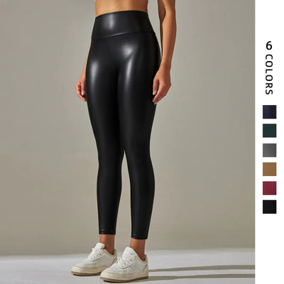 Women Pu Leather High Waist Leather Leggings - KESH FASHION 