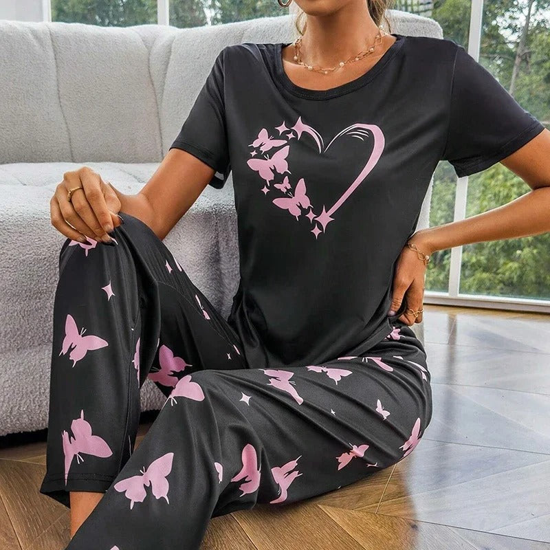 Short Sleeve Tops & Pants Sleepwear 2 Piece Sets Loungewear - KESH FASHION 