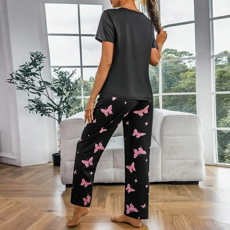 Short Sleeve Tops & Pants Sleepwear 2 Piece Sets Loungewear - KESH FASHION 