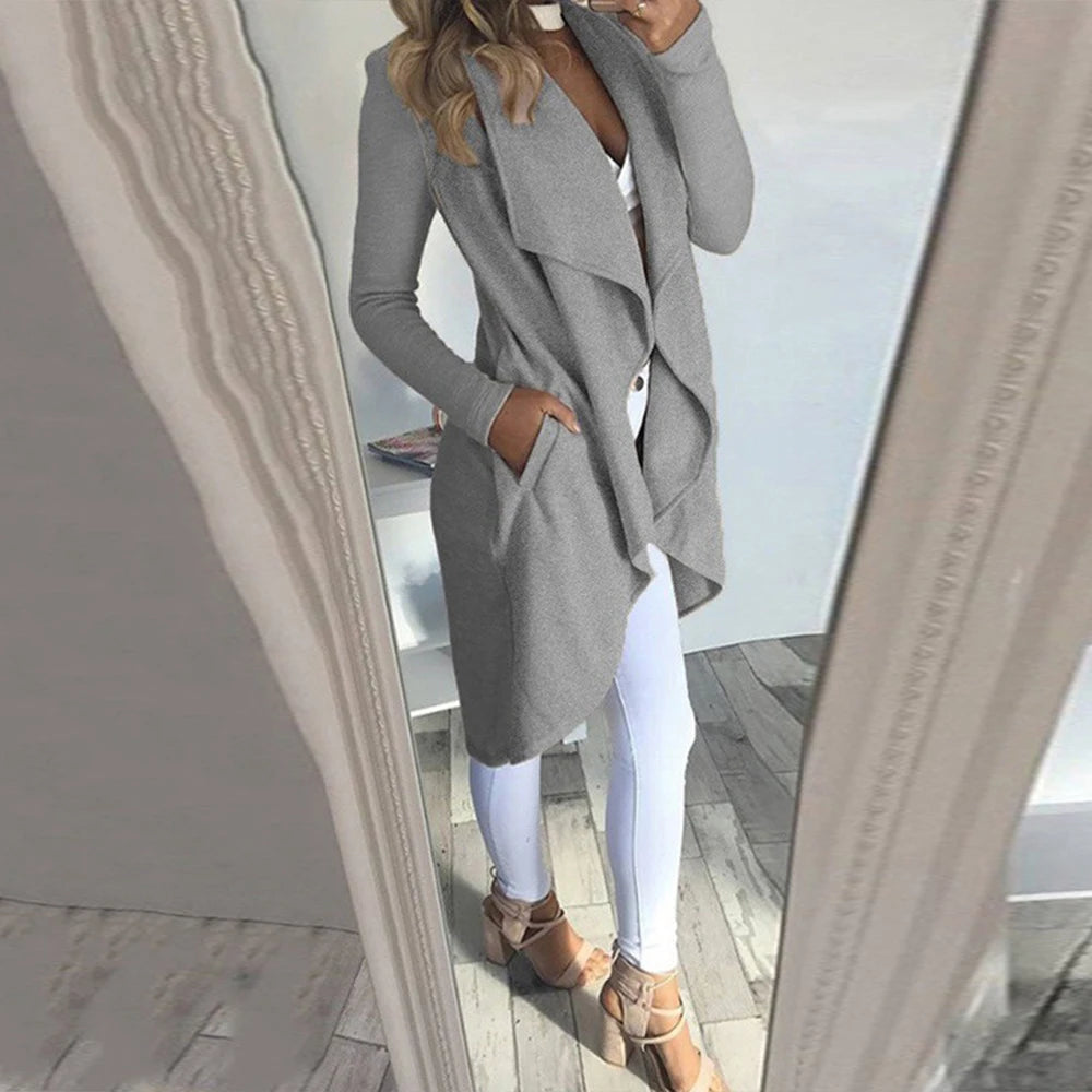 Women's Waterfall Lapel Trench Coat - KESH FASHION 