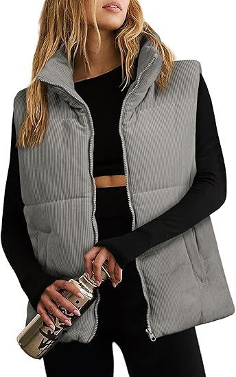 Women's Fashion Leisure Corduroy Plaid Zipper Cotton Vest