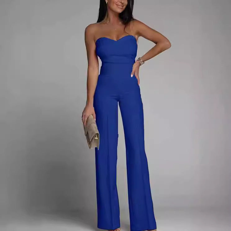 Slim-fit Tube Top Straight Jumpsuit