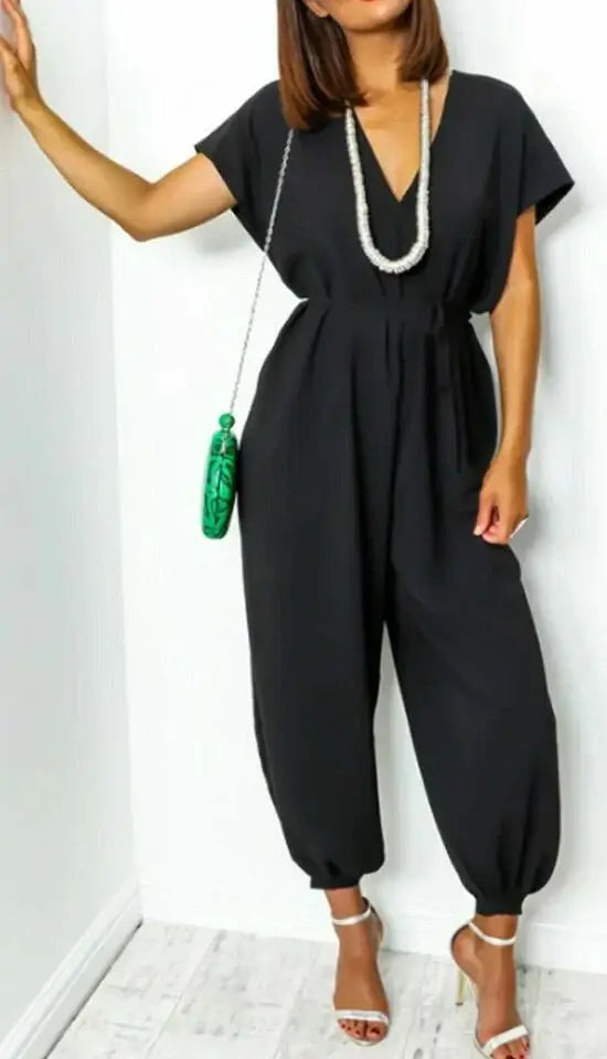 Ladies V Neck Tie Up Jumpsuit