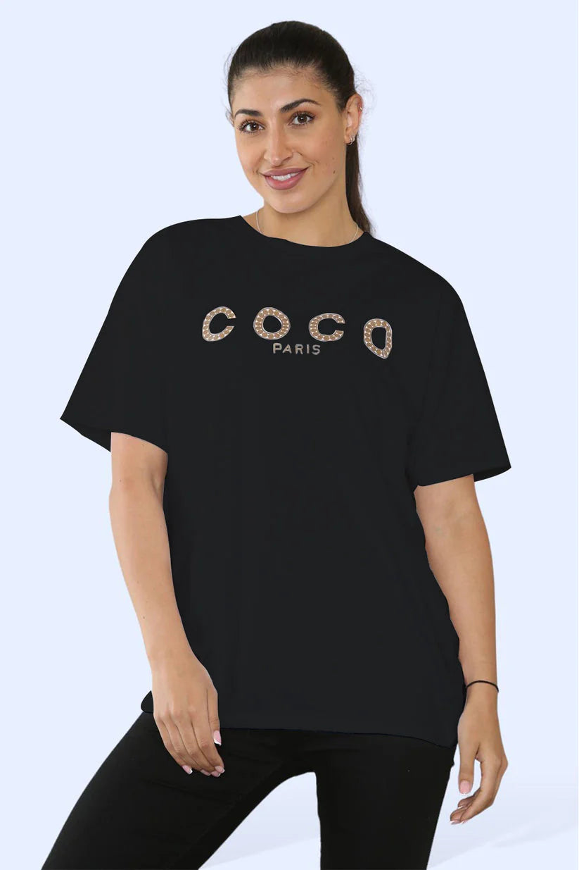 Ladies Coco Paris Printed Short Sleeve T-Shirt Top