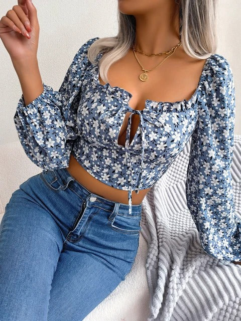 Women Casual Floral Print Crop Top