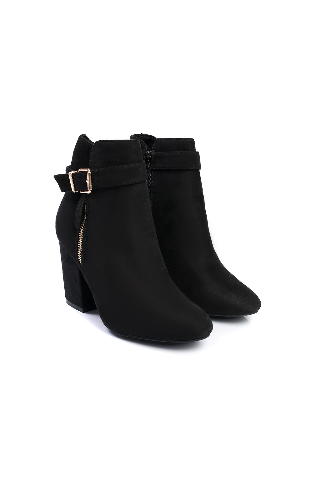 Buckle Faux Suede Ankle Boots