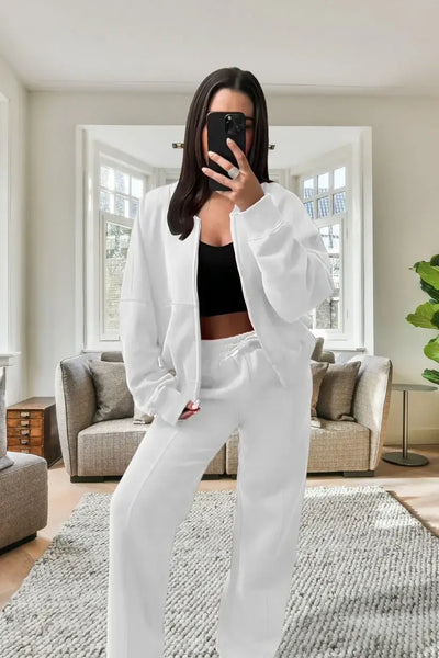 Bomber New Style Oversized Fleece Zipper and Wide Leg Tracksuit