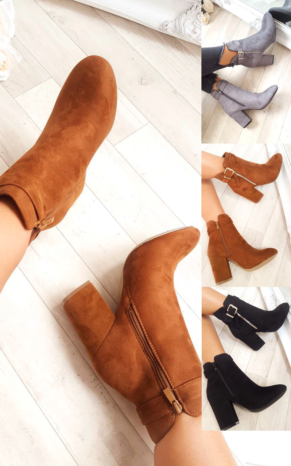 Buckle Faux Suede Ankle Boots