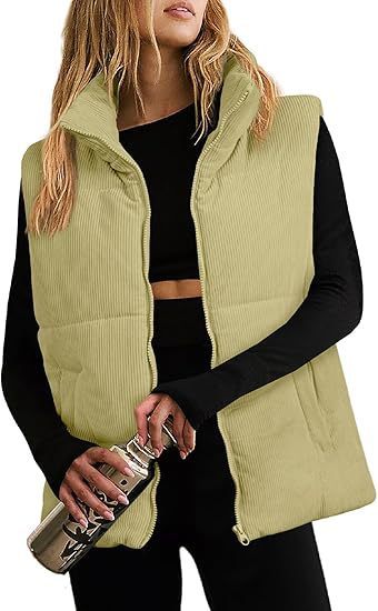 Women's Fashion Leisure Corduroy Plaid Zipper Cotton Vest