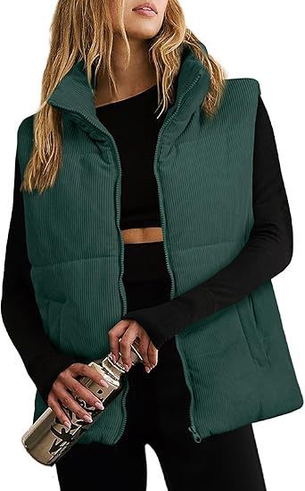 Women's Fashion Leisure Corduroy Plaid Zipper Cotton Vest