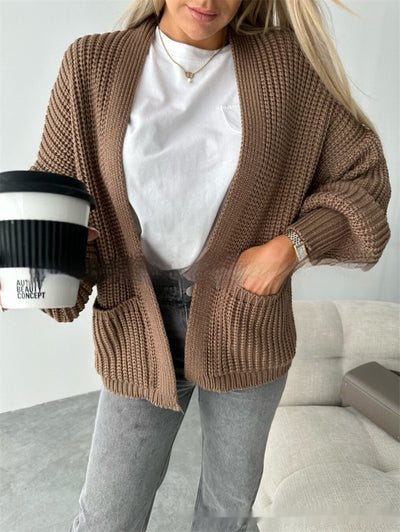 Solid Color Cardigan Knitted Sweater