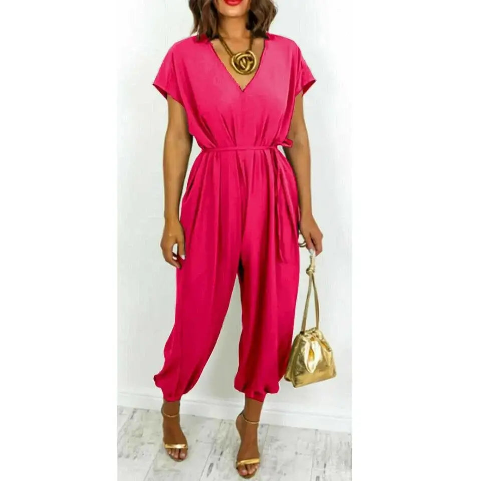 Ladies V Neck Tie Up Jumpsuit