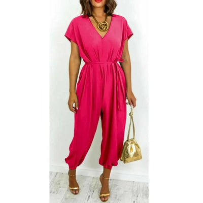 Ladies V Neck Tie Up Jumpsuit