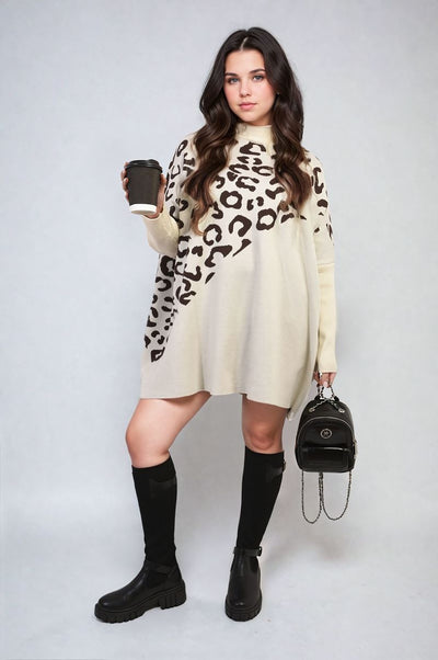 Leopard Print Knitted Long Sleeve Jumper