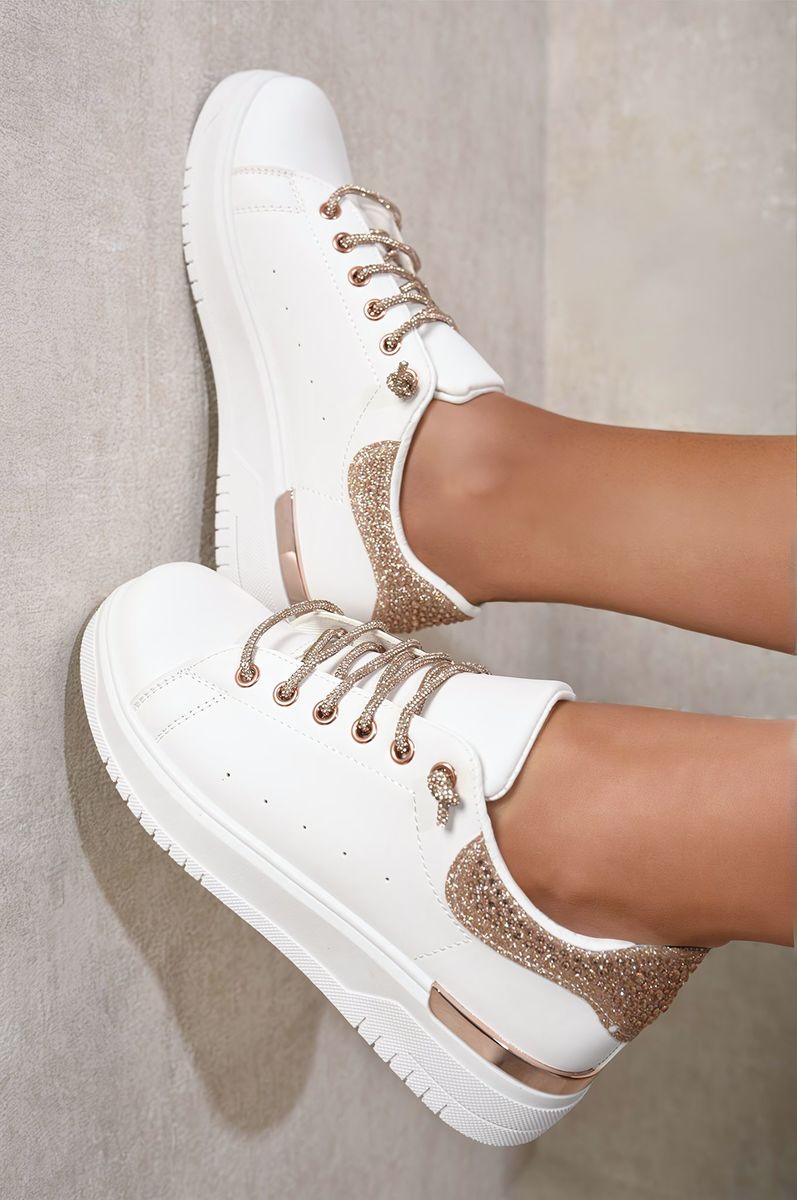 Embellished Lace Platform Trainers